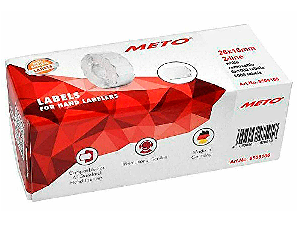 ETIQUETAS METO ONDULADAS 26X16 MM BLANCA ADH.2 ROLLO DE 1200 ETIQUETAS TROQUELADAS (P+T) PARA ETIQUETADORA TOVEL