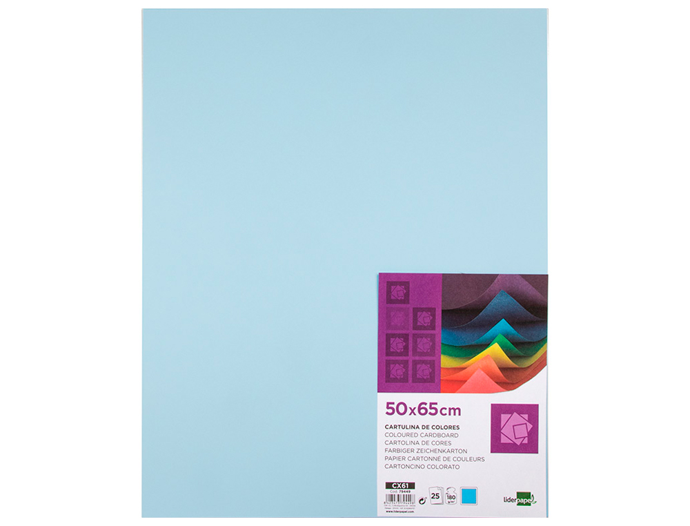 CARTULINA LIDERPAPEL 50X65 CM 180G/M2 AZUL PAQUETE DE 25 HOJAS