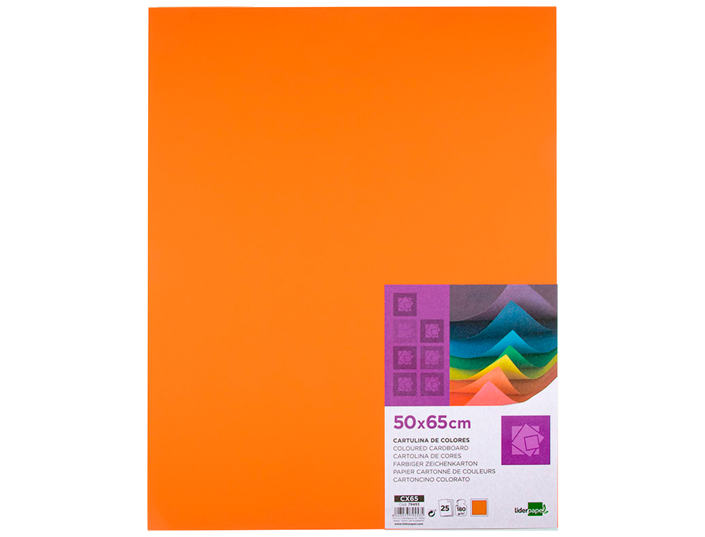 CARTULINA LIDERPAPEL 50X65 CM 180G/M2 NARANJA PAQUETE DE 25 HOJAS