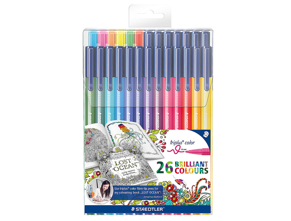 ROTULADORES STAEDTLER TRIPLUS COLOR EDICION JOHANNA BASFORD ESTUCHE PLASTICO DE 26 UNIDADES COLORES SURTIDOS