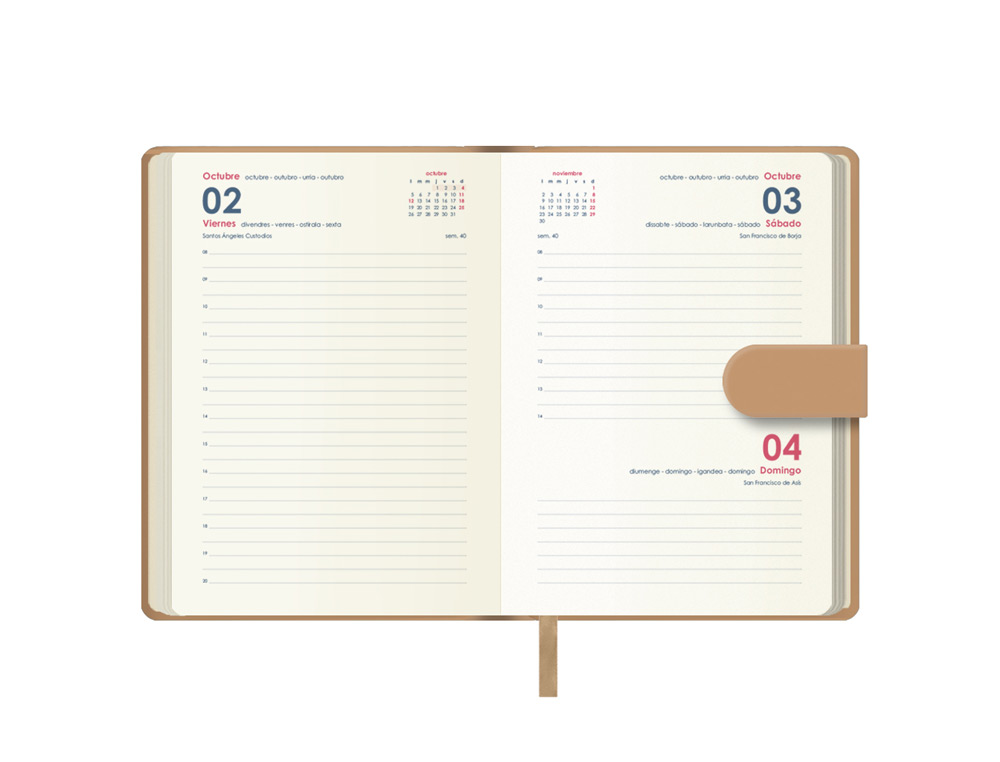 AGENDA ENCUADERNADA DOHE 2026 PRETTY POLIPIEL CIERRE CON PESTAA IMANTADA DIA PAGINA 125X180 MM COLOR BEIG