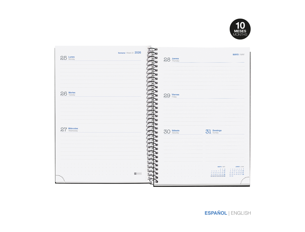 AGENDA ESPIRAL ESCOLAR MIQUELRIUS BASIC DIN A5 SEMANA VISTA 25-26 TAPA CARTON FORRADO AZUL MARINO