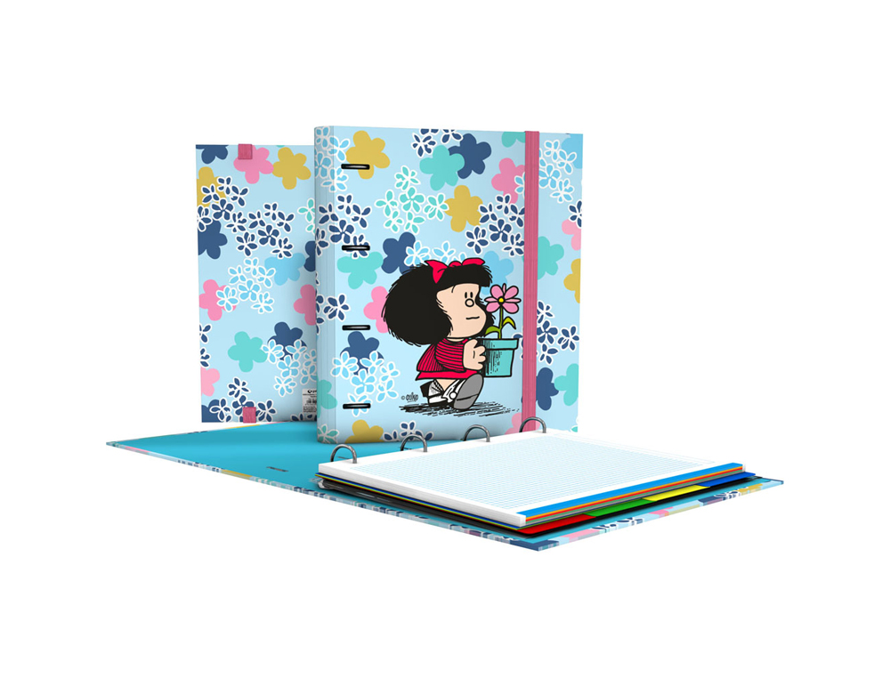 CARPETA CON RECAMBIO GRAFOPLAS DIN A4 CON GOMILLAS 4 ANILLAS 35 MM RUBBER LIVELY MAFALDA
