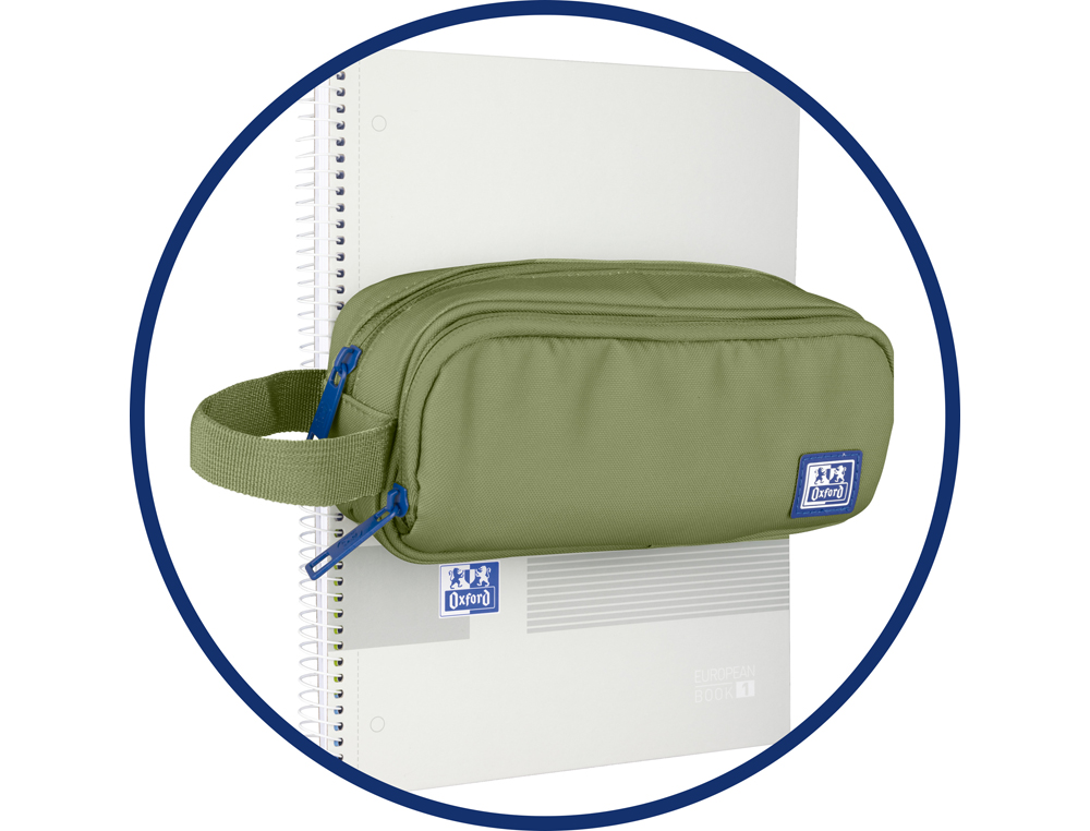 BOLSO ESCOLAR OXFORD PORTATODO KANGOO B-SMART DOBLE CREMALLERA COLOR VERDE SAFARI 225X80X70 MM