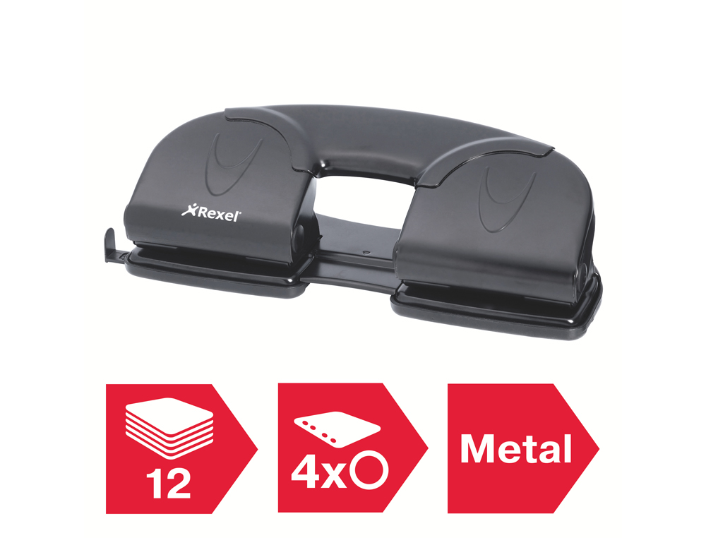 TALADRADOR REXEL 412 METALICO 4 TALADROS COLOR NEGRO CAPACIDAD 12 HOJAS