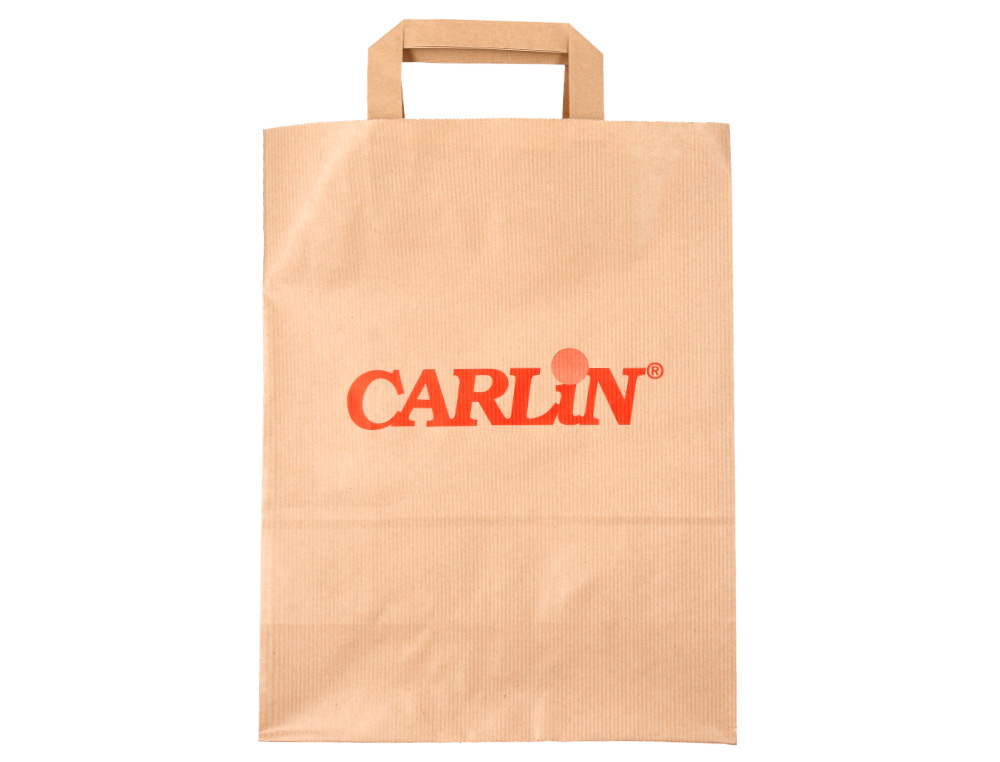 BOLSA KRAFT VERJURADO ASA PLANA CARLIN 32X12X41 CM 90 GR CAJA DE 250 UNIDADES