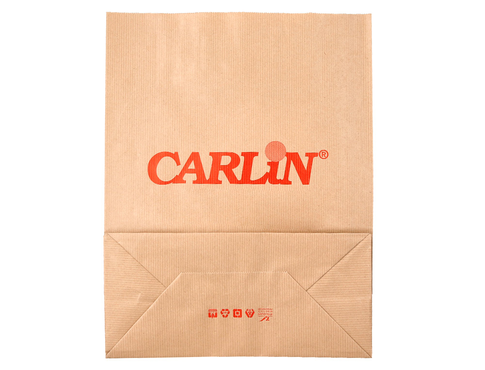 BOLSA KRAFT VERJURADO ASA PLANA CARLIN 32X12X41 CM 90 GR CAJA DE 250 UNIDADES