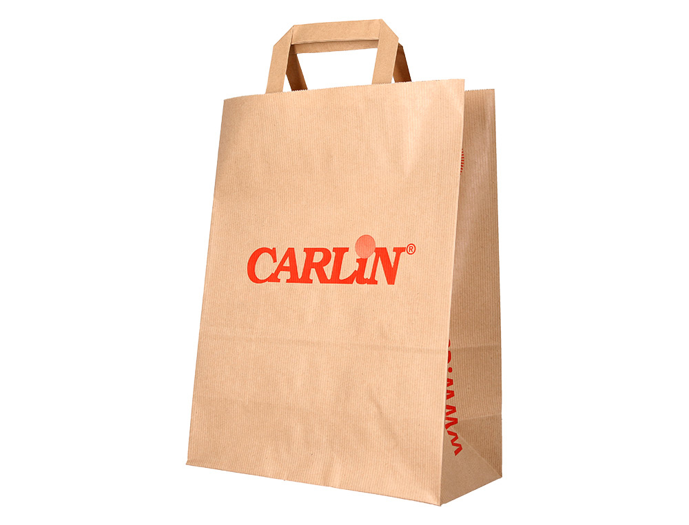 BOLSA KRAFT VERJURADO ASA PLANA CARLIN 32X12X41 CM 90 GR CAJA DE 250 UNIDADES