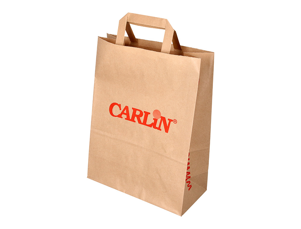 BOLSA KRAFT VERJURADO ASA PLANA CARLIN 32X12X41 CM 90 GR CAJA DE 250 UNIDADES