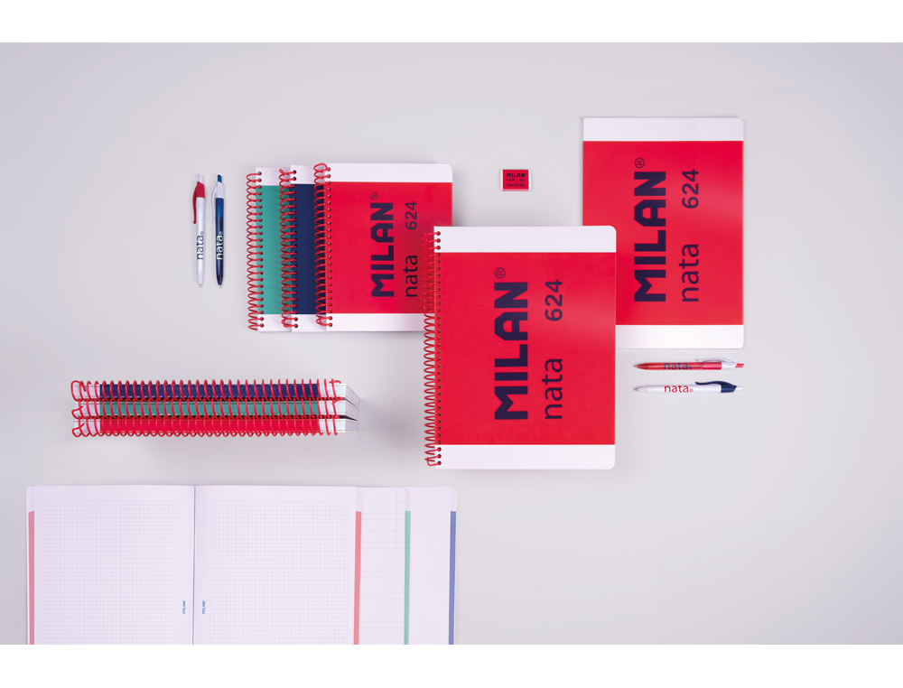 LIBRETA ENCOLADA MILAN TAPA CARTON FLEXIBLE DIN A4 48 HOJAS 95 GR MICROPERFADO CUADRO 5 MM SERIE NATA 624