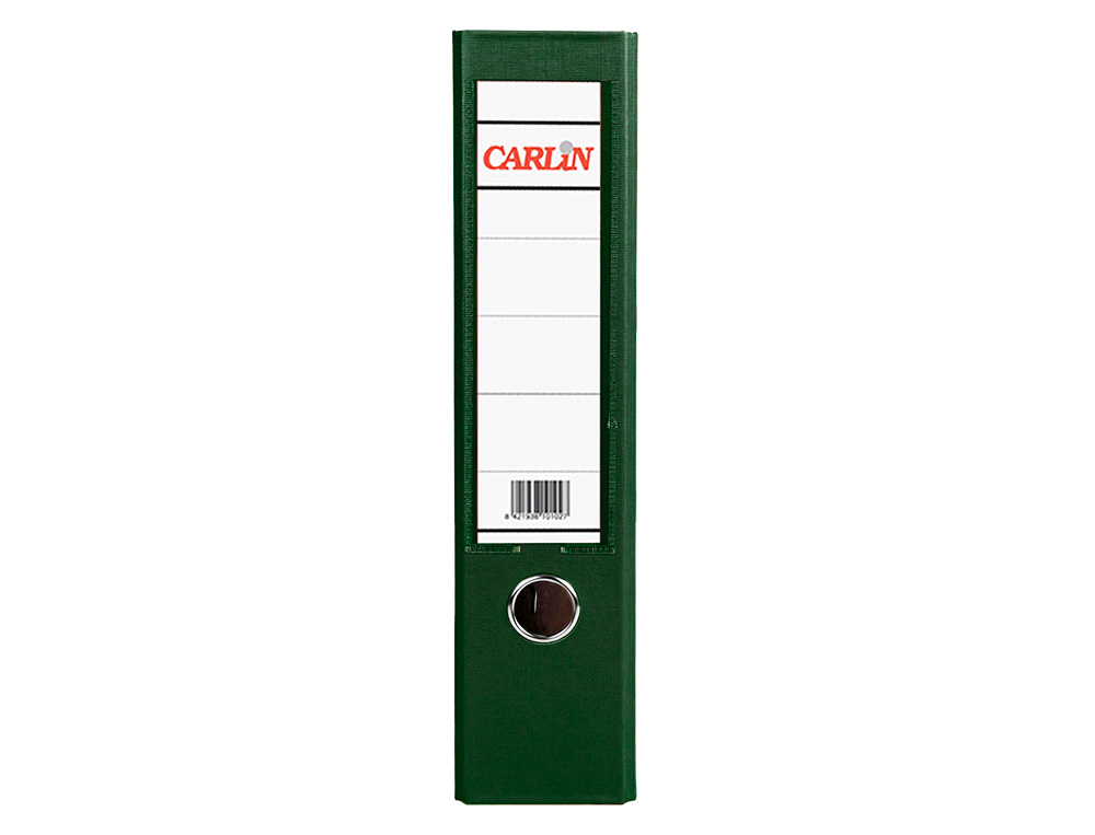 ARCHIVADOR DE PALANCA CARLIN DIN A4 FORRADO POLIPROPILENO CON RADO LOMO ANCHO 75 MM VERDE