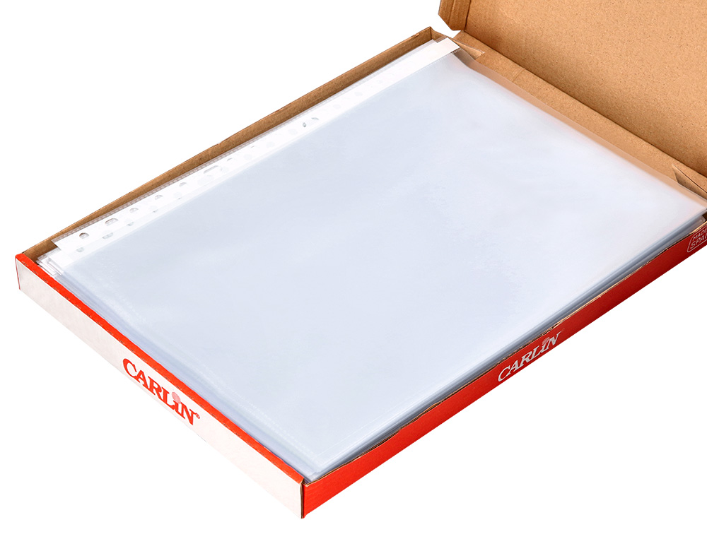 FUNDA MULTITALADRO CARLIN POLIPROPILENO DIN A4 LISO EXTRA 16 TALADROS CAJA DE 100 UNIDADES