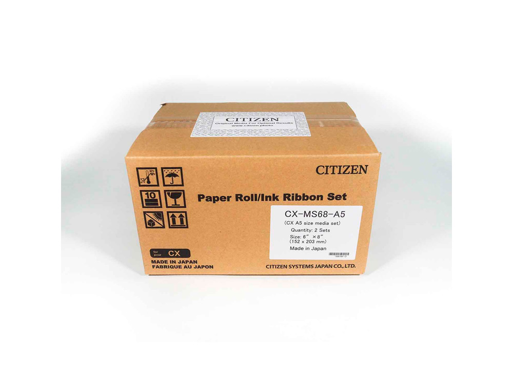 PAPEL SUBLIMACION CITIZEN PARA IMPRESORA CX-02 CAJA DE 2 ROLLOS 200 COPIAS 15X20 CM/ 400 COPIAS 10X15 CM