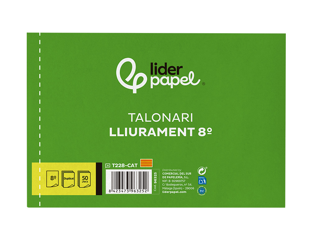 TALONARIO LIDERPAPEL ENTREGAS 8 ORIGINAL Y COPIA T228 APAISADO TEXTO EN CATALAN