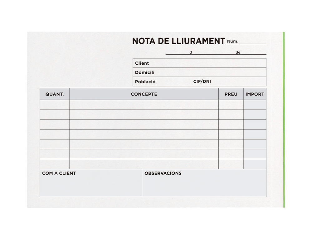 TALONARIO LIDERPAPEL ENTREGAS 8 ORIGINAL Y COPIA T228 APAISADO TEXTO EN CATALAN