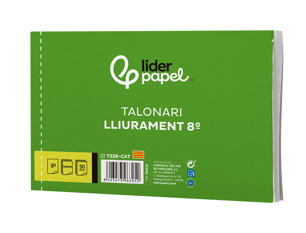 TALONARIO LIDERPAPEL ENTREGAS 8 ORIGINAL Y COPIA T228 APAISADO TEXTO EN CATALAN