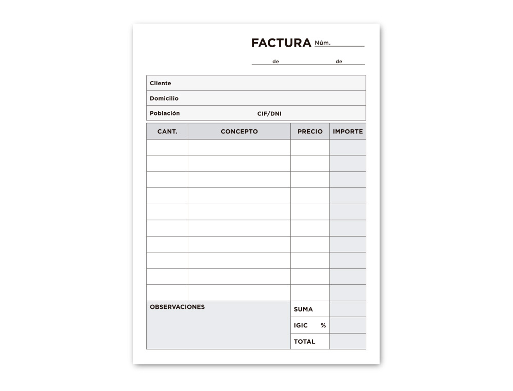 TALONARIO LIDERPAPEL FACTURAS 8 ORIGINAL Y COPIA T200 CON I.G.I.C