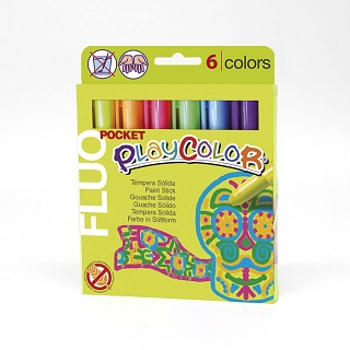 TEMPERA SOLIDA PLAYCOLOR 6 BARRITAS COLORES FLUORESCENTES INSTANT