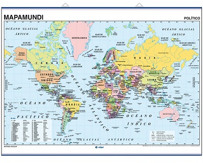 MAPA MURAL PLANISFERIO FISICO Y POLITICO DOBLE CARA 100X140