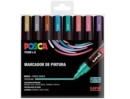 ESTUCHE 8 ROTULADORES POSCA METAL