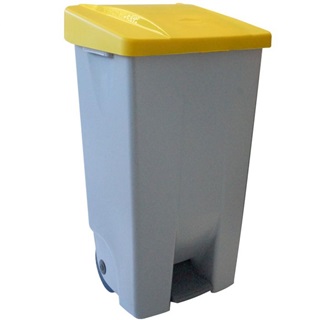 CONTENEDOR DE RESIDUOS CON PEDAL TAPA AMARILLA 120L