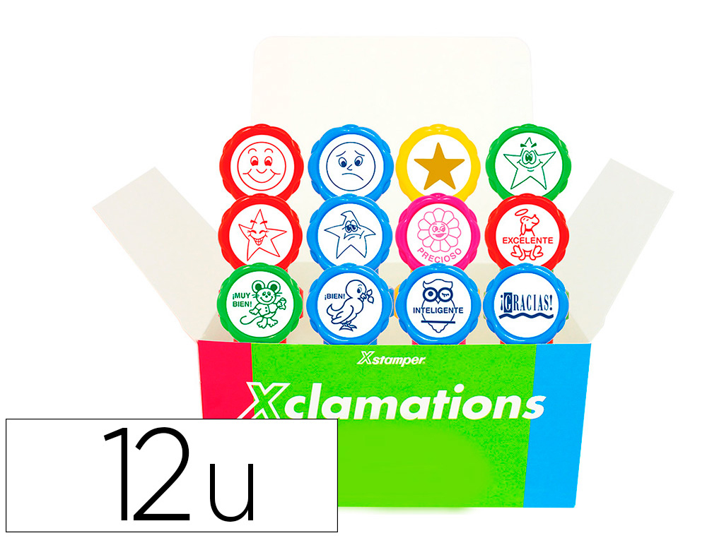SELLO X'STAMPER EMOTICONO USO ESCOLAR EXPOSITOR DE 12 UNIDADES SURTIDAS