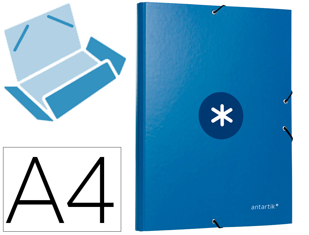 CARPETA ANTARTIK GOMAS A4 3 SOLAPAS CARTON FORRADO COLOR AZUL MARINO