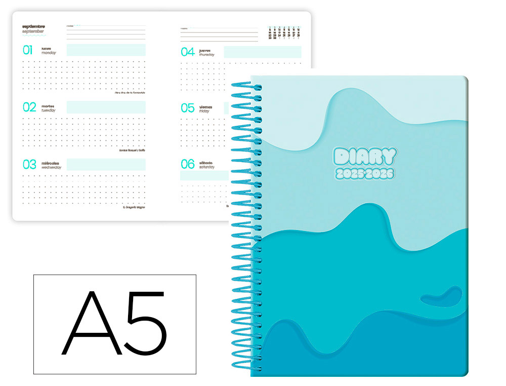 AGENDA ESCOLAR LIDERPAPEL 25-26 ESPIRAL MELTING AZUL SEMANA VISTA A5 BILINGE PAPEL FSC 80 GR