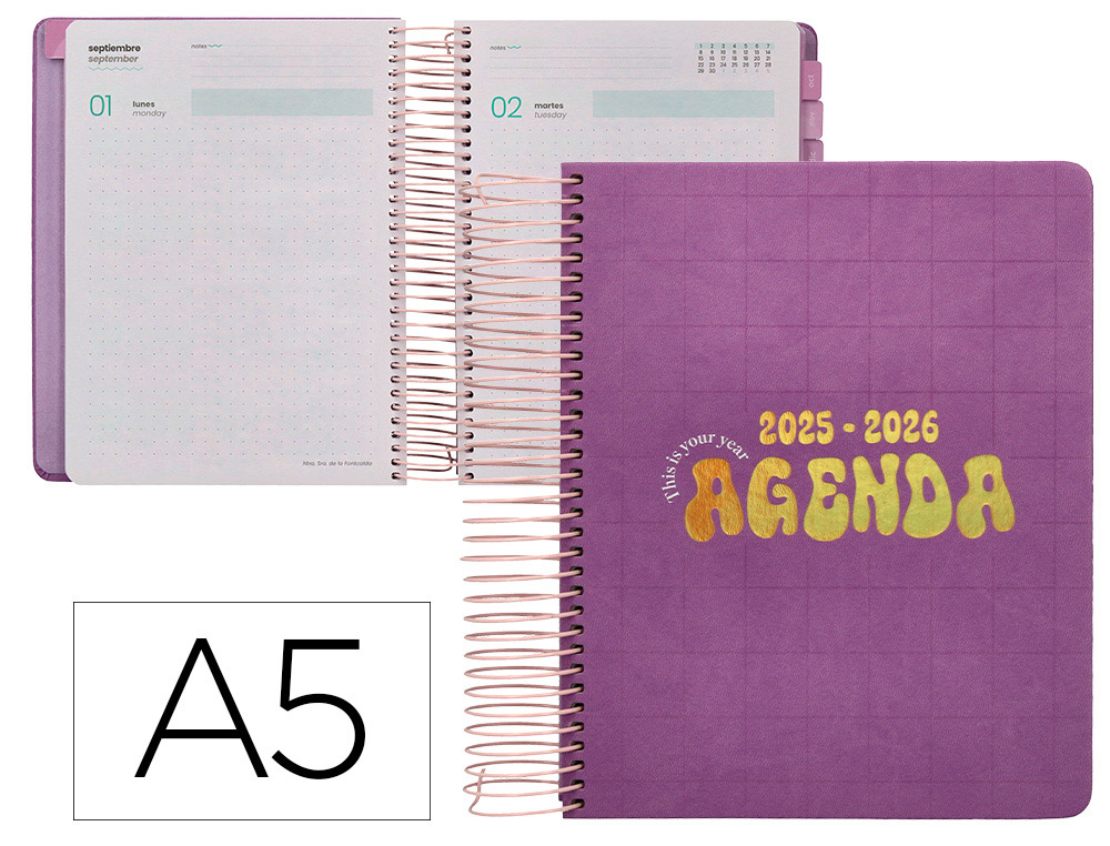 AGENDA ESCOLAR LIDERPAPEL 25-26 ESPIRAL KYMOLOS DIA PAGINA A5 BILINGE PAPEL FSC 80 GR