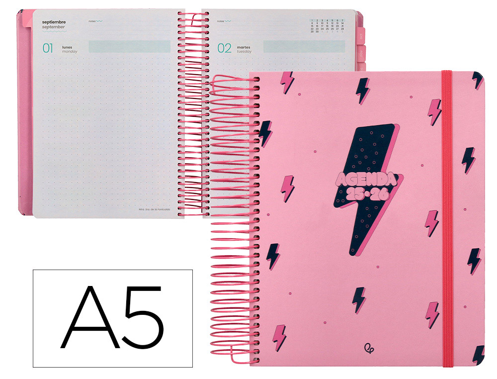 AGENDA ESCOLAR LIDERPAPEL 25-26 ESPIRAL PATTERNS RAYOS ROSA DIA PAGINA A5 BILINGE PAPEL FSC 80 GR