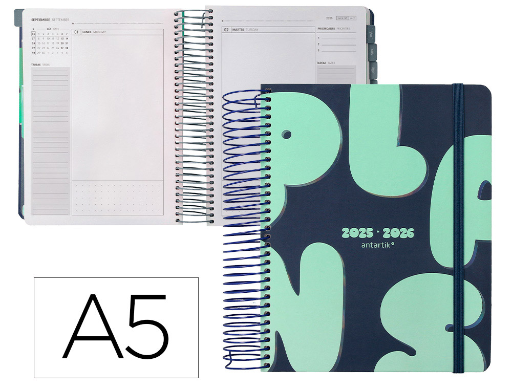 AGENDA ESCOLAR ANTARTIK 25-26 ESPIRAL PLANS AZUL DIA PAGINA A5 BILINGE PAPEL FSC 80 GR