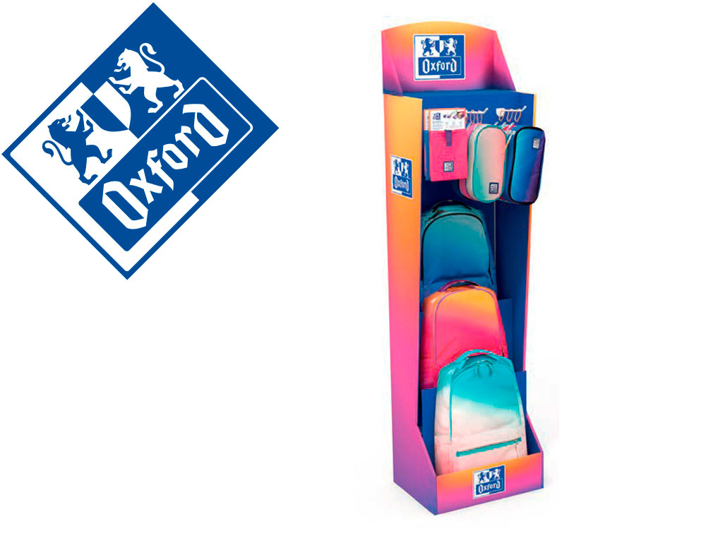 CONTENIDO 1/1 PARA EXPOSITOR OXFORD GRADIENT MOCHILAS + ESTUCHES PORTATODOS + BOLSAS ISOTERMICAS
