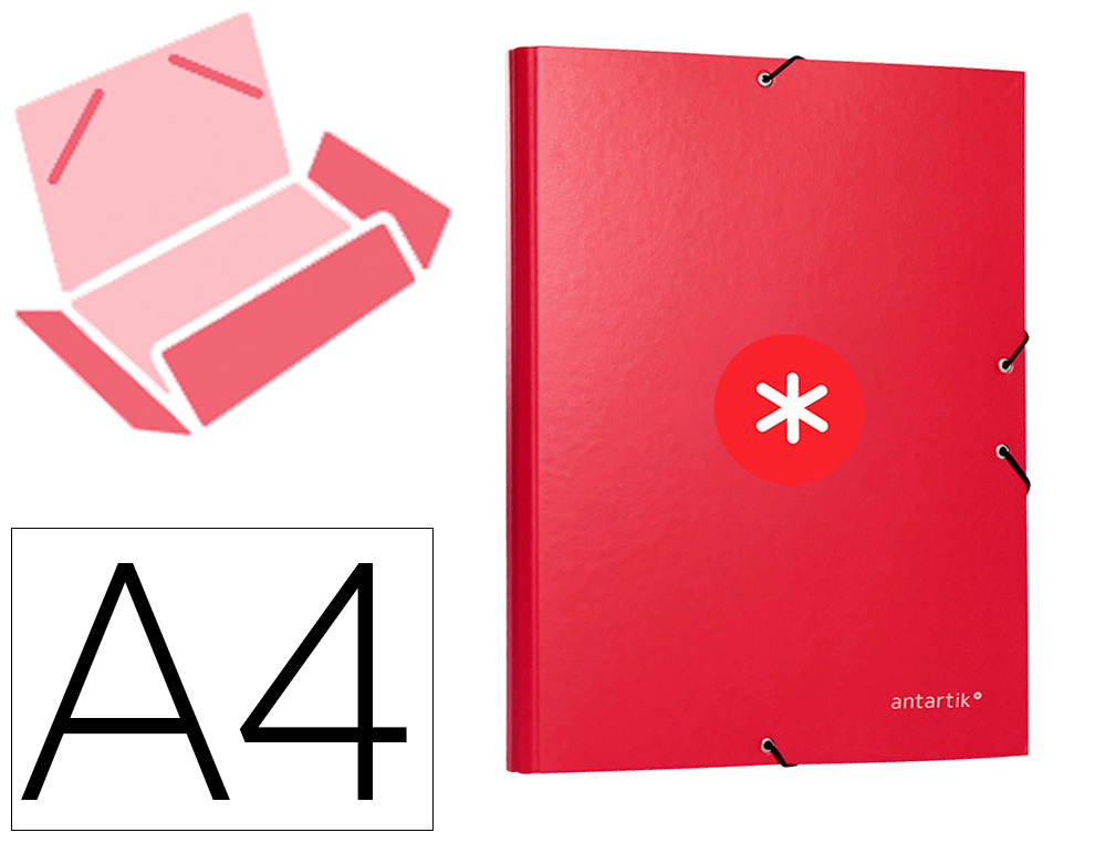 CARPETA ANTARTIK GOMAS A4 3 SOLAPAS CARTON FORRADO COLOR FRAMBUESA
