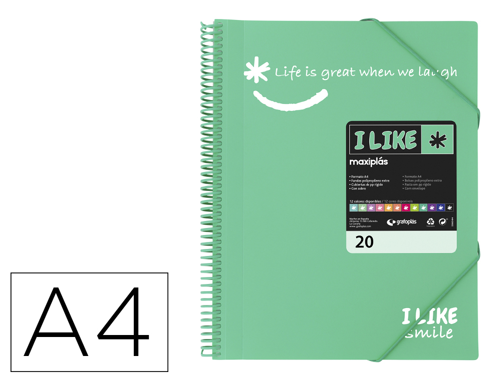 CARPETA GRAFOPLAS MAXIPLAS ESCAPARATE CON ESPIRAL 20 FUNDAS DIN A4 VERDE ANIS