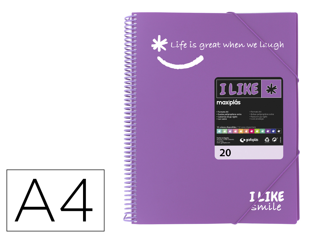CARPETA GRAFOPLAS MAXIPLAS ESCAPARATE CON ESPIRAL 20 FUNDAS DIN A4 LAVANDA