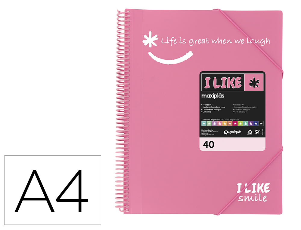 CARPETA GRAFOPLAS MAXIPLAS ESCAPARATE CON ESPIRAL 40 FUNDAS DIN A4 ROSA