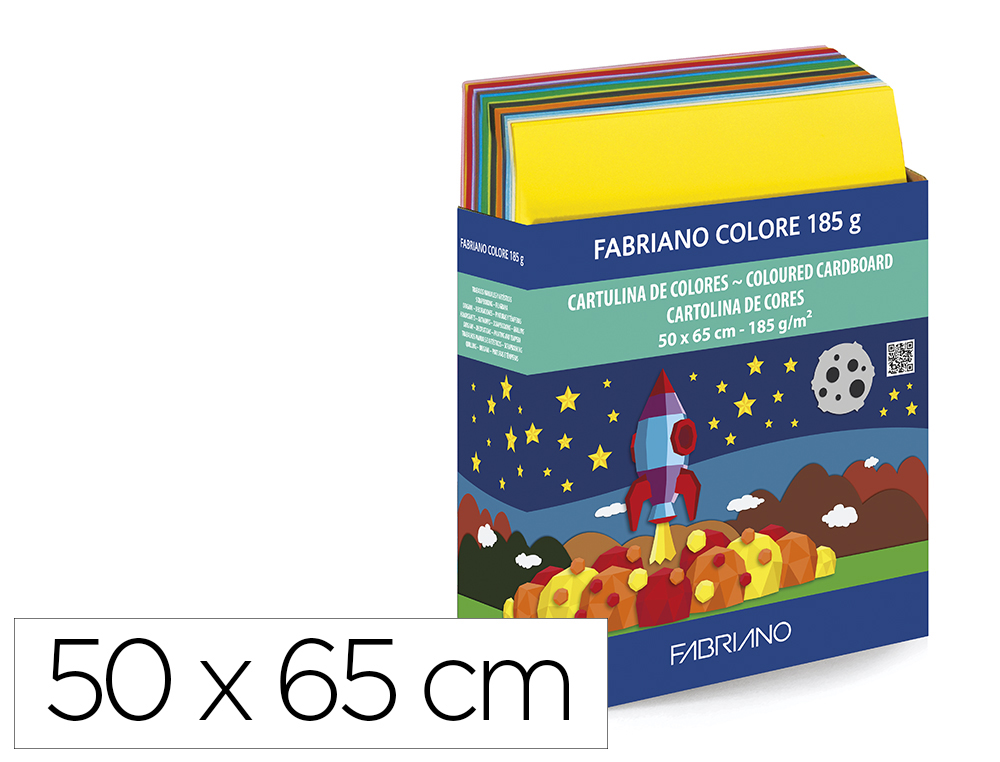 CARTULINA FABRIANO 50X65 CM 185 GR EXPOSITOR 450 HOJAS COLORES SURTIDOS