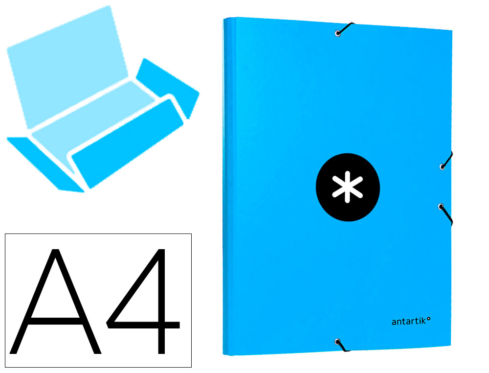 CARPETA ANTARTIK GOMAS A4 3 SOLAPAS CARTON FORRADO COLOR AZUL