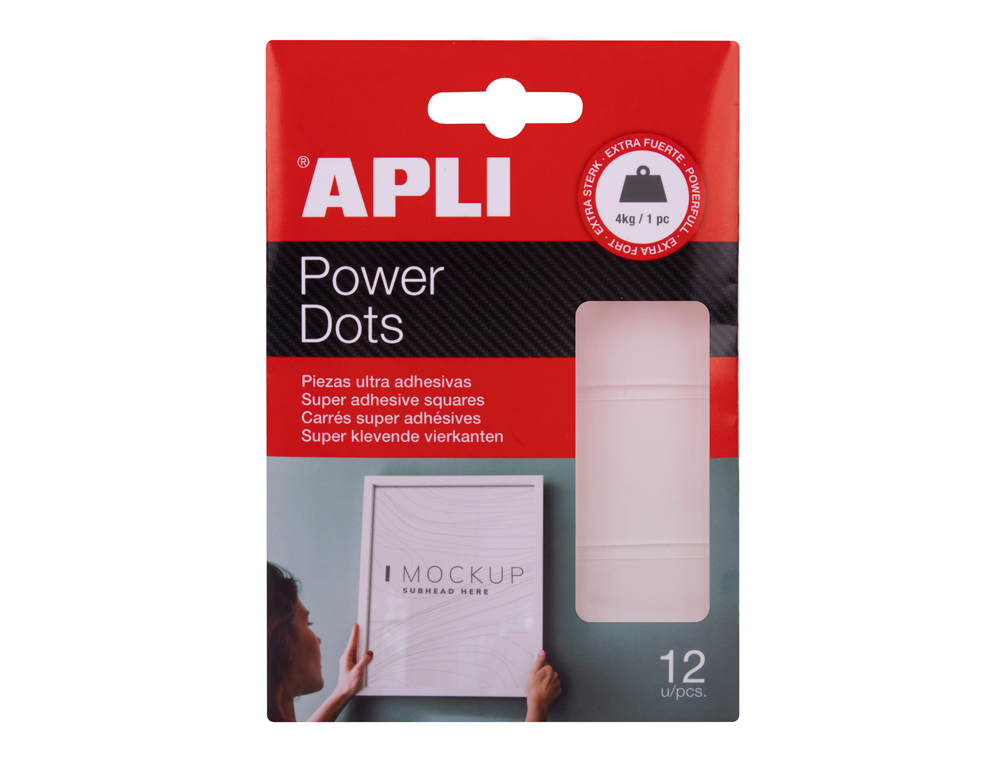 SUJETACOSA APLI MASILLA ADHESIVA POWER DOTS REMOVIBLE DOBLE CARA BLISTER DE 12 UNIDADES