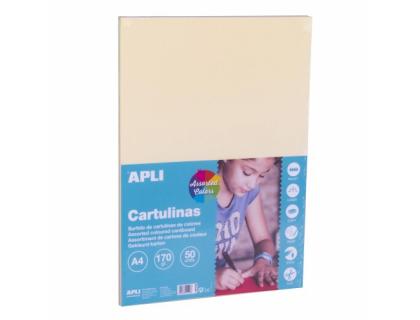 CARTULINA APLI DIN A4 170 G/M2 COLORES PASTEL SURTIDOS PAQUETE DE 50 HOJAS