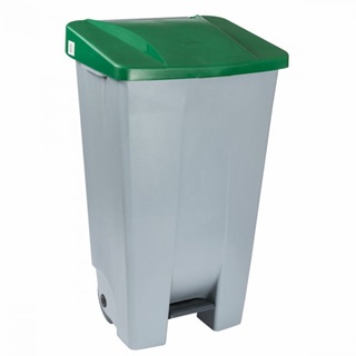 CONTENEDOR DE RESIDUOS CON PEDAL TAPA VERDE 120L